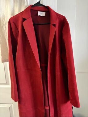 ZARA Red Long Open Front Coat faux suede size xl